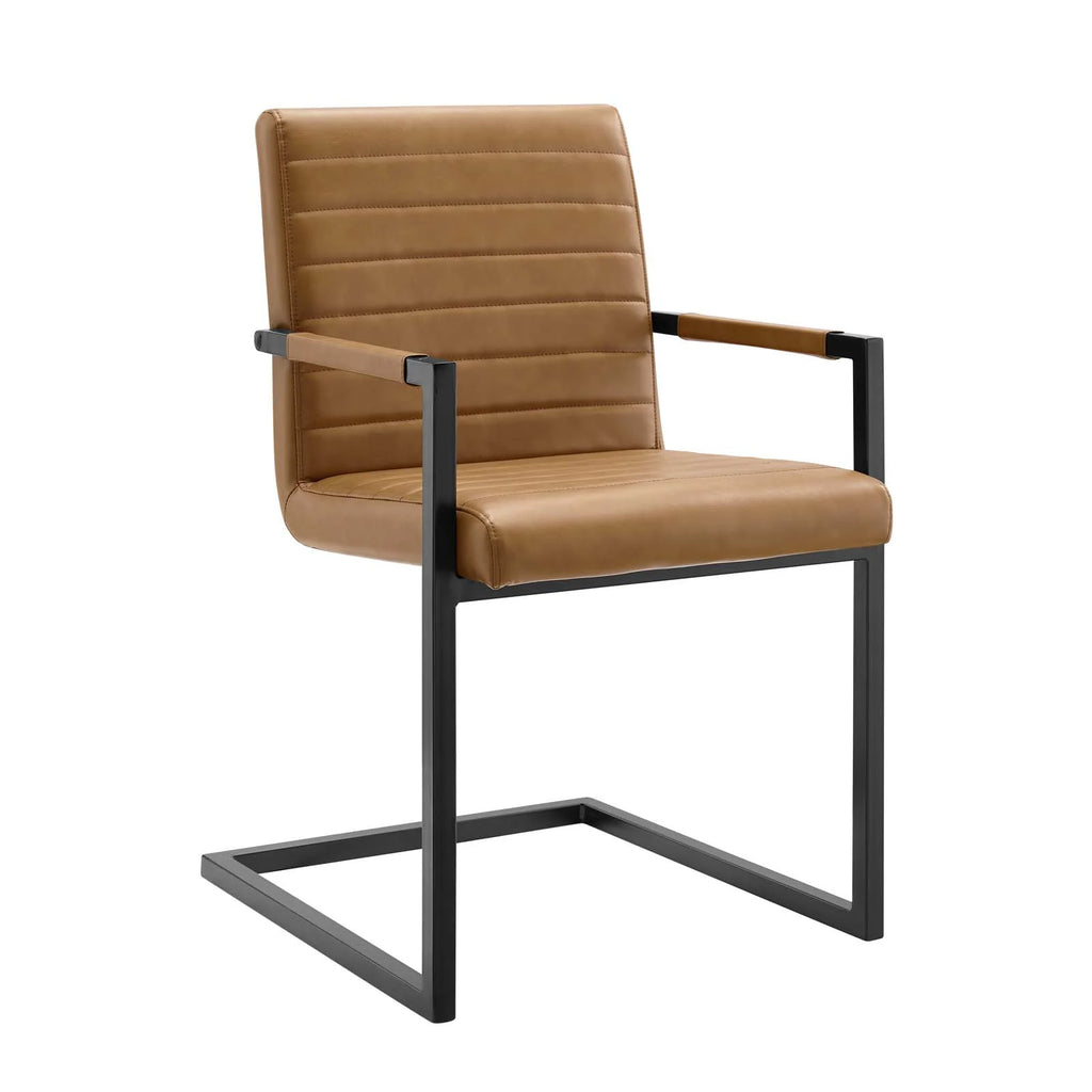 Tan Vegan Leather Dining Chairs, Set of 2 S725