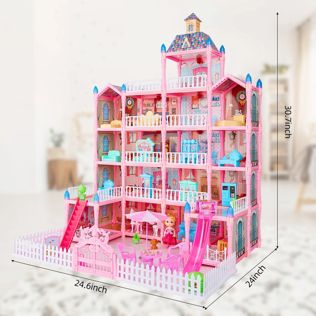 5-Story 19 Rooms Dollhouse with 1 Doll Toy Figure O406027
