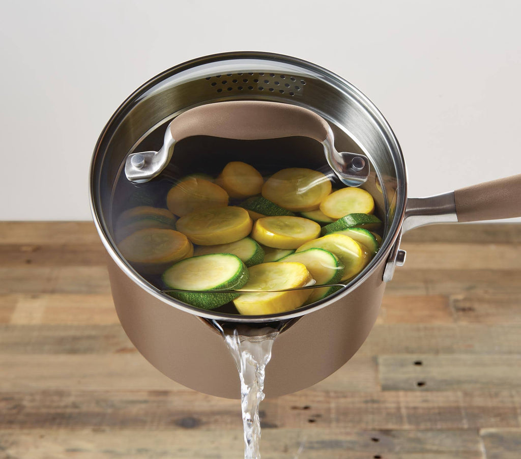2 qt. Covered Straining Saucepan R608
