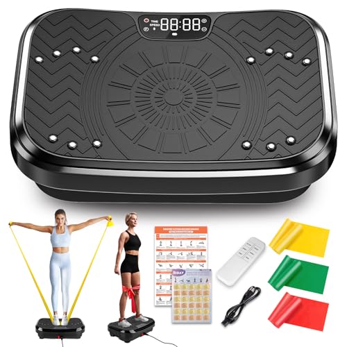 Vibration Plate Exercise Machine with Training Poster, 3 Resistance Bands, Adjustable Speeds N26816