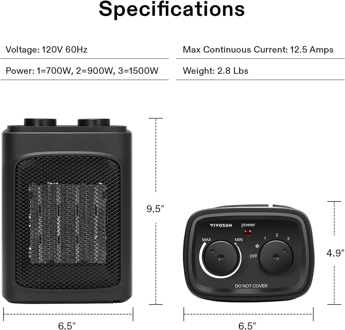 1500W Portable PTC Electric Heater with Adjustable Thermostat N6979