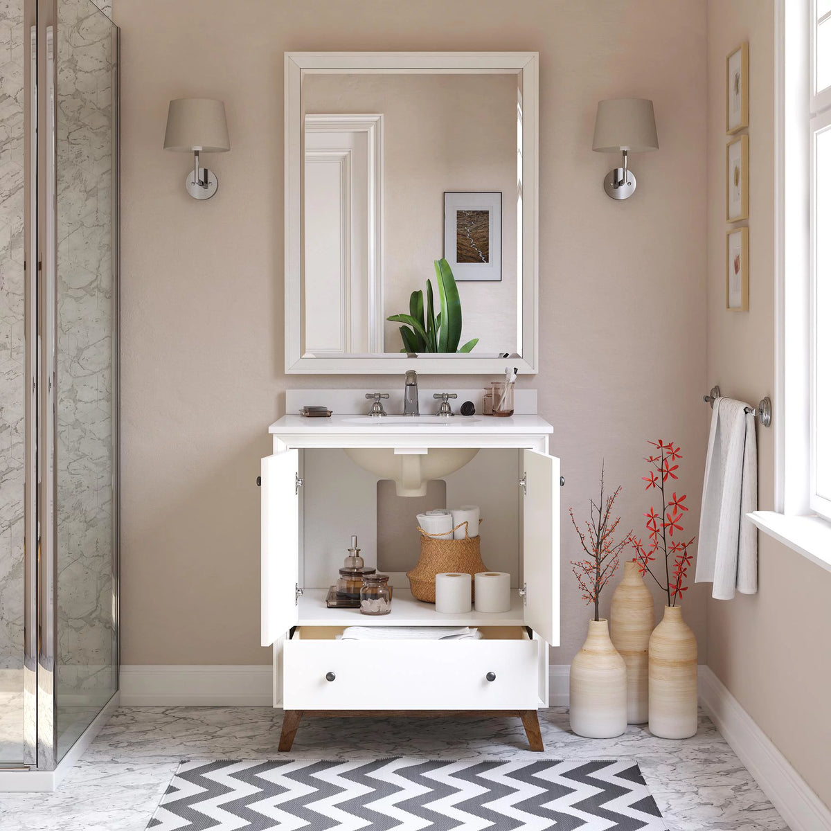 30 Inch White Bathroom Vanity with Sink D101