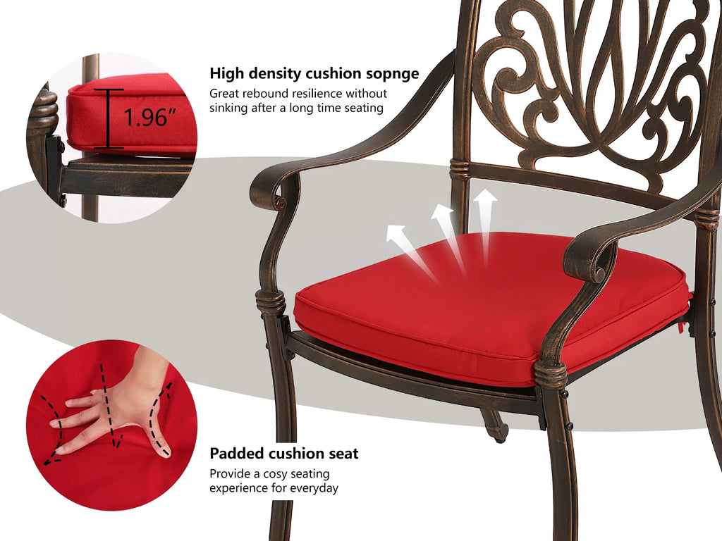 5 Piece Cast Aluminum Patio Dining Set with Red Cushion R912