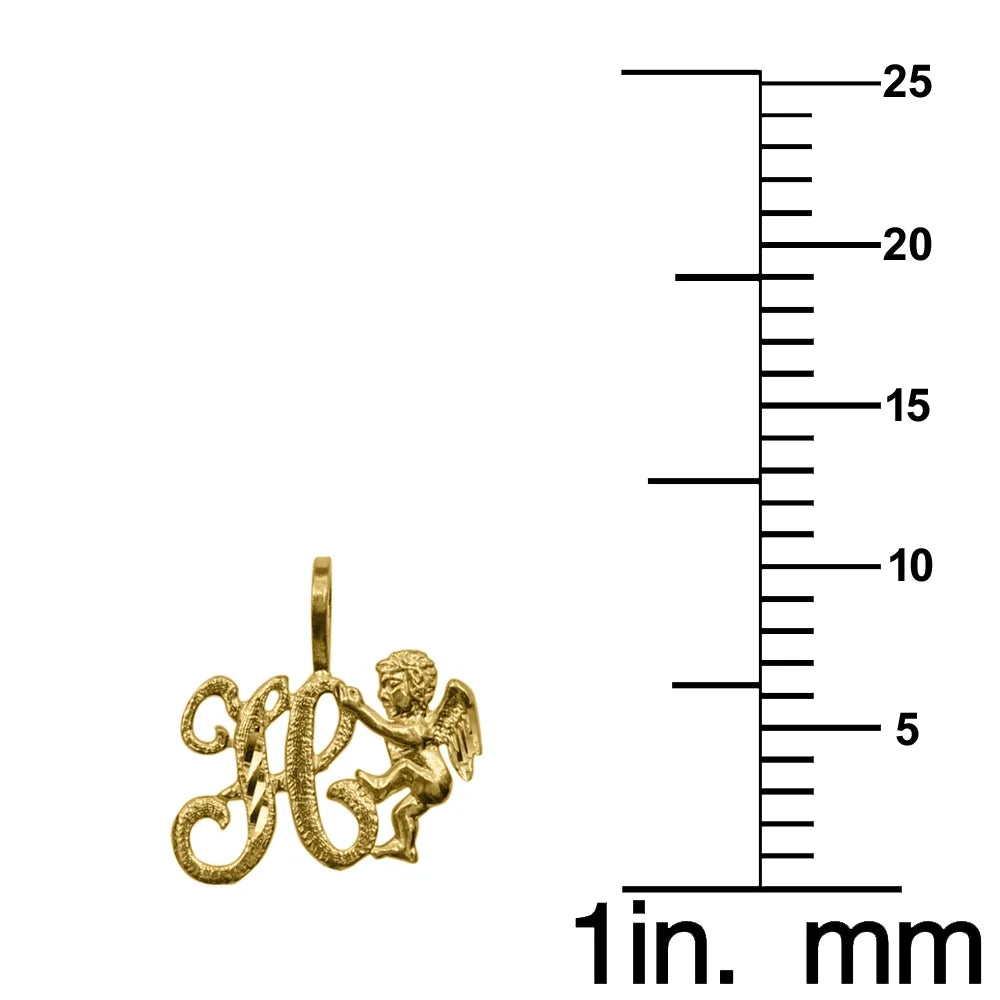 14K Yellow Gold Cherub Initial Pendant Necklace with 16" Chain W511