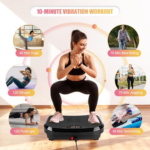 Vibration Plate Exercise Machine with Training Poster, 3 Resistance Bands, Adjustable Speeds N26816