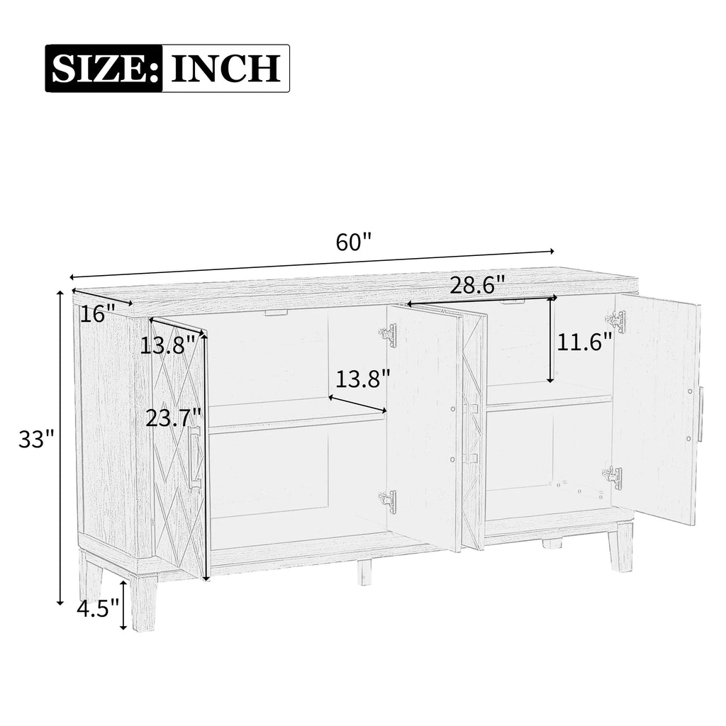 4-Door Retro Sideboard with Adjustable Shelves P9368