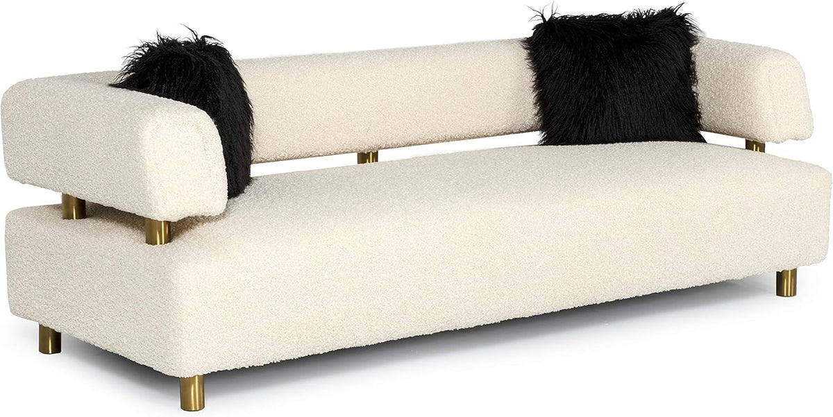 Beige Polyester Fabric Upholstered Sofa with Brushed Gold Stainless Steel Legs M827