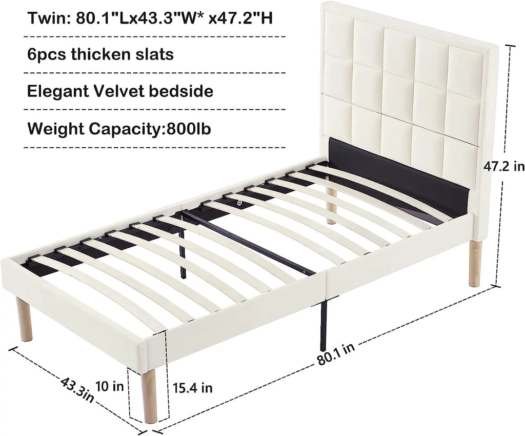Twin Size Velvet Platform Bed Frame with Headboard L593749