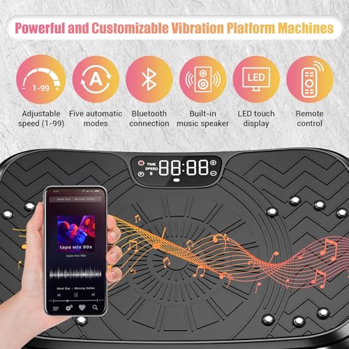 Vibration Plate Exercise Machine with Training Poster, 3 Resistance Bands, Adjustable Speeds N26816