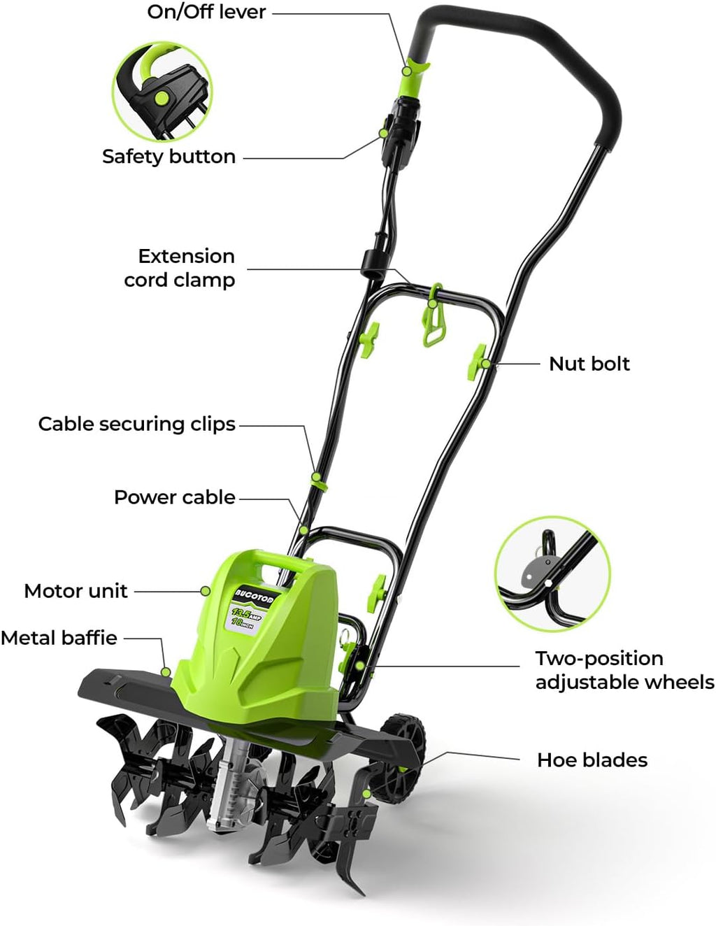 18-Inch 13.5 Amp Electric Tiller/Cultivator with 6 Steel Tines N781315