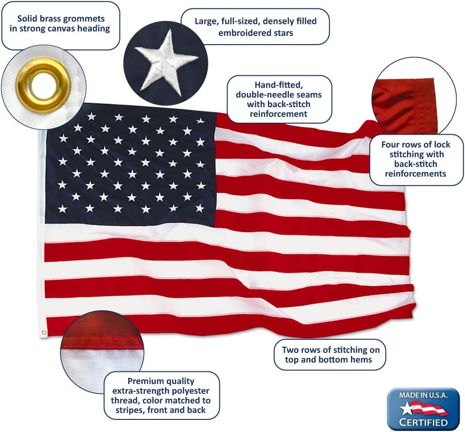 3x5 ft Nylon American Flag with Sewn Stripes and Embroidered Stars E64710
