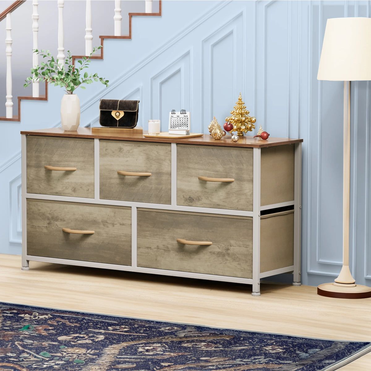 4 Drawer Fabric Storage Dresser with Wooden Top W95624