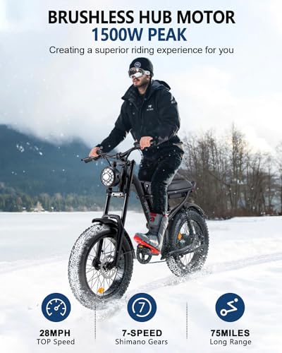 1500W Moped Style Electric Bike, 20 Inch Fat Tire, 6-Layer Full Suspension Ebike, 15.6AH Removable Battery D2615