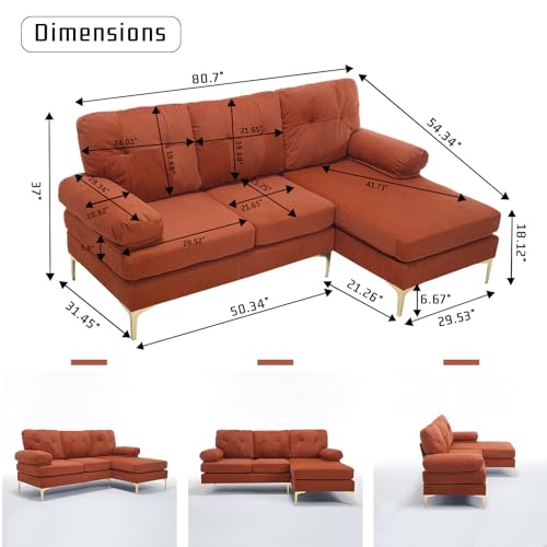 Orange Chenille Upholstered Sectional Sleeper Sofa D185