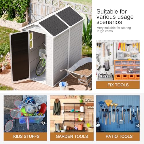 Gray 5x3 FT Waterproof Plastic Storage Shed with Floor I86479