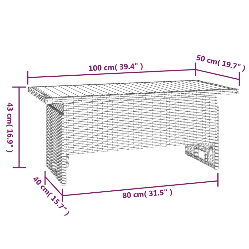 Black Solid Wood Acacia & Poly Rattan Patio Table B22105