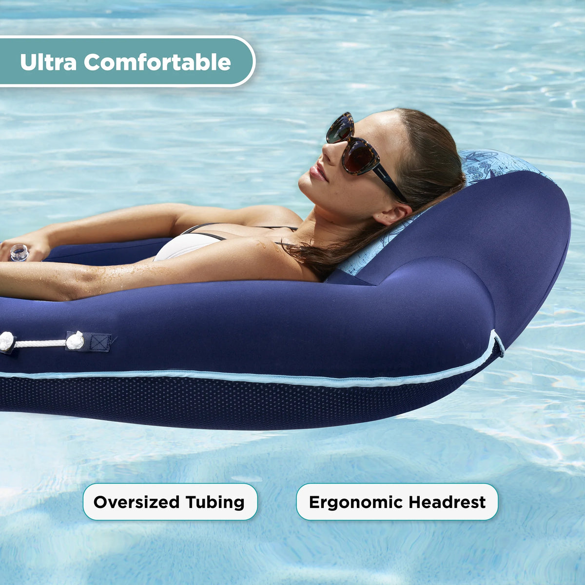 Blue Water Recliner Lounge Pool Float Chair with Headrest N167359
