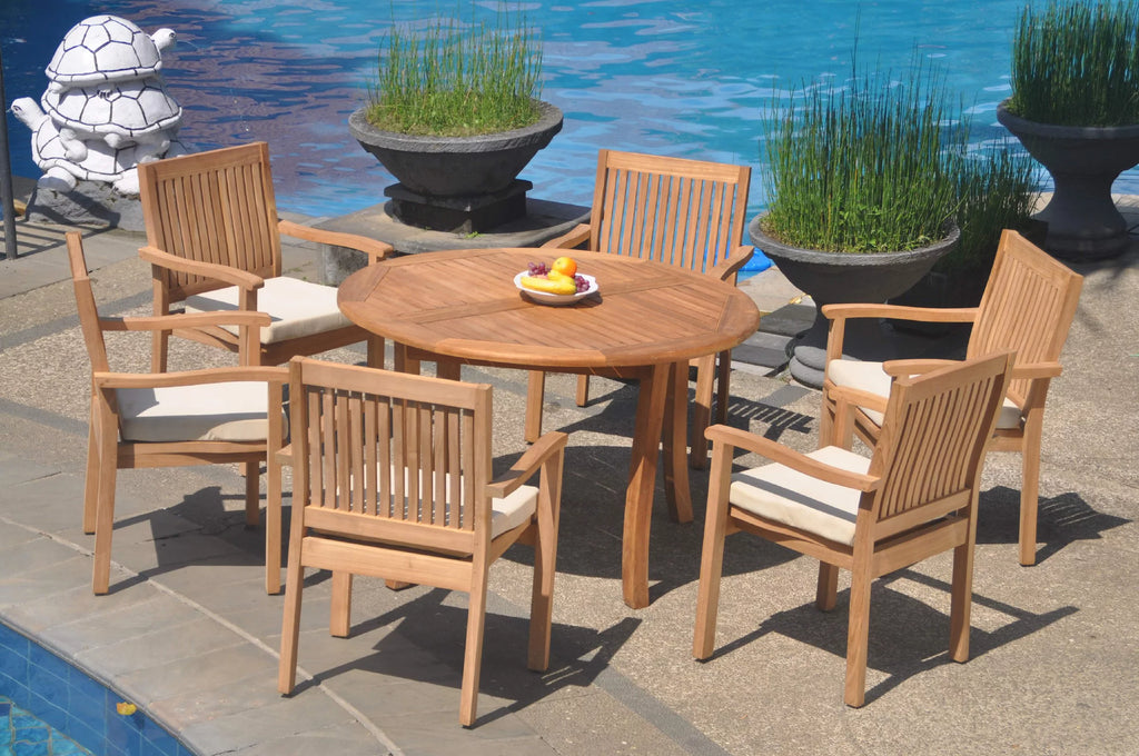 Grade-A Teak 7 Pc Dining Set with 6 Stacking Arm Chairs N2166