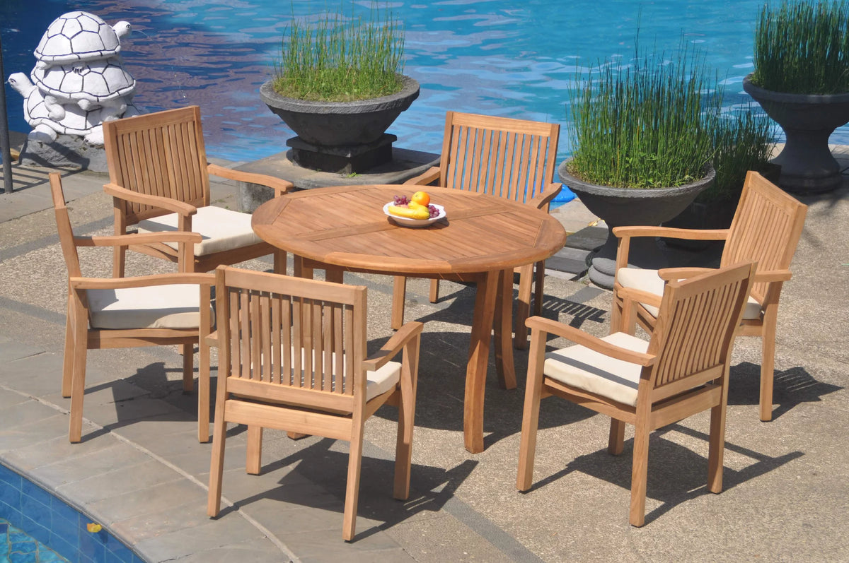 Grade-A Teak 7 Pc Dining Set with 6 Stacking Arm Chairs N2166