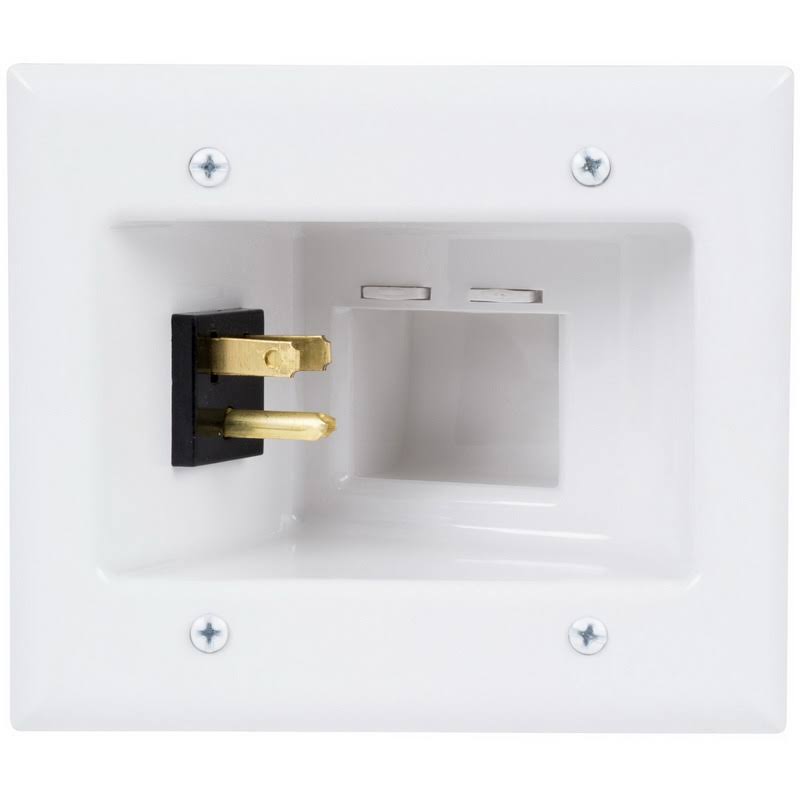 Recessed Pro-Power Kit with Duplex Surge Suppressor and Straight Blade Inlet Mounting Plate - White L15166