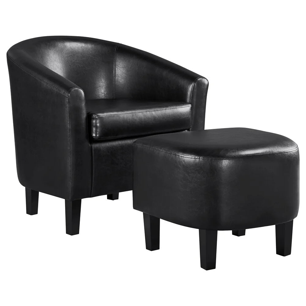 Black Faux Leather Accent Chair and Ottoman Set Z345594