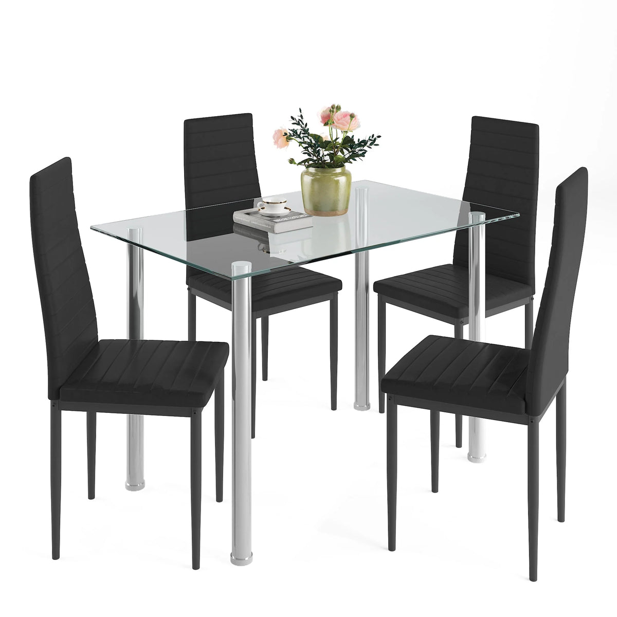 Gray 5-Piece Faux Marble Dining Table Set B97733