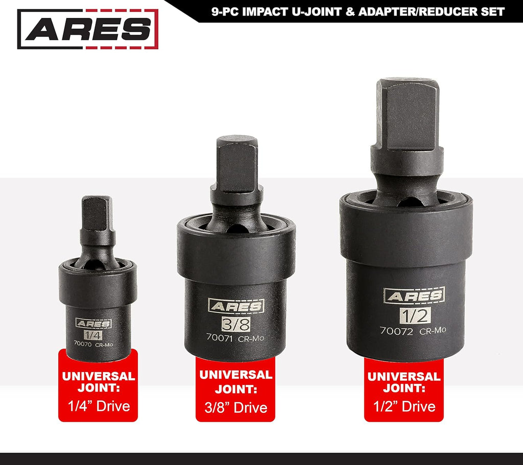 9-Pc Impact U-Joint and Adapter/Reducer Set with Aluminum Storage Rail L450