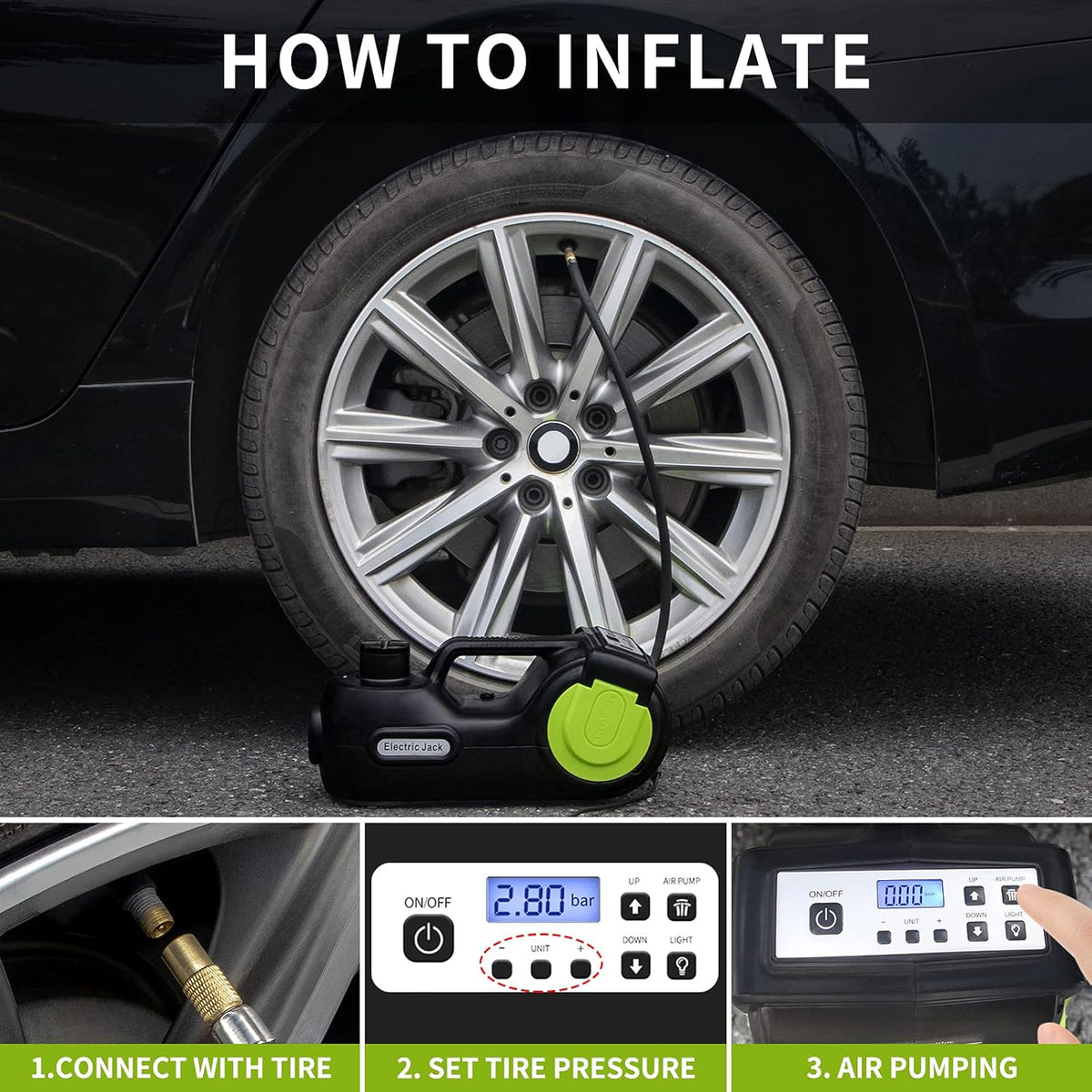 5 Ton 12V Electric Car Jack Kit with Impact Wrench & Inflator M507