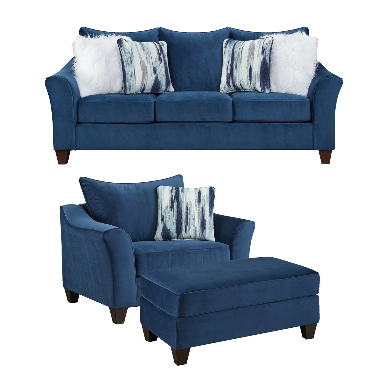 Navy Blue Fabric 3-Piece Sofa Set E439276