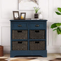 Rustic Storage Cabinet with Two Drawers and Four Fabric Basket (White) P607225