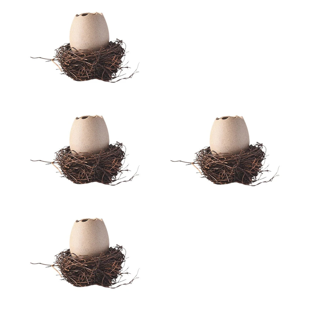 4 Sets Small Ceramic Vase Succulent Planter with Bird Nest G7193