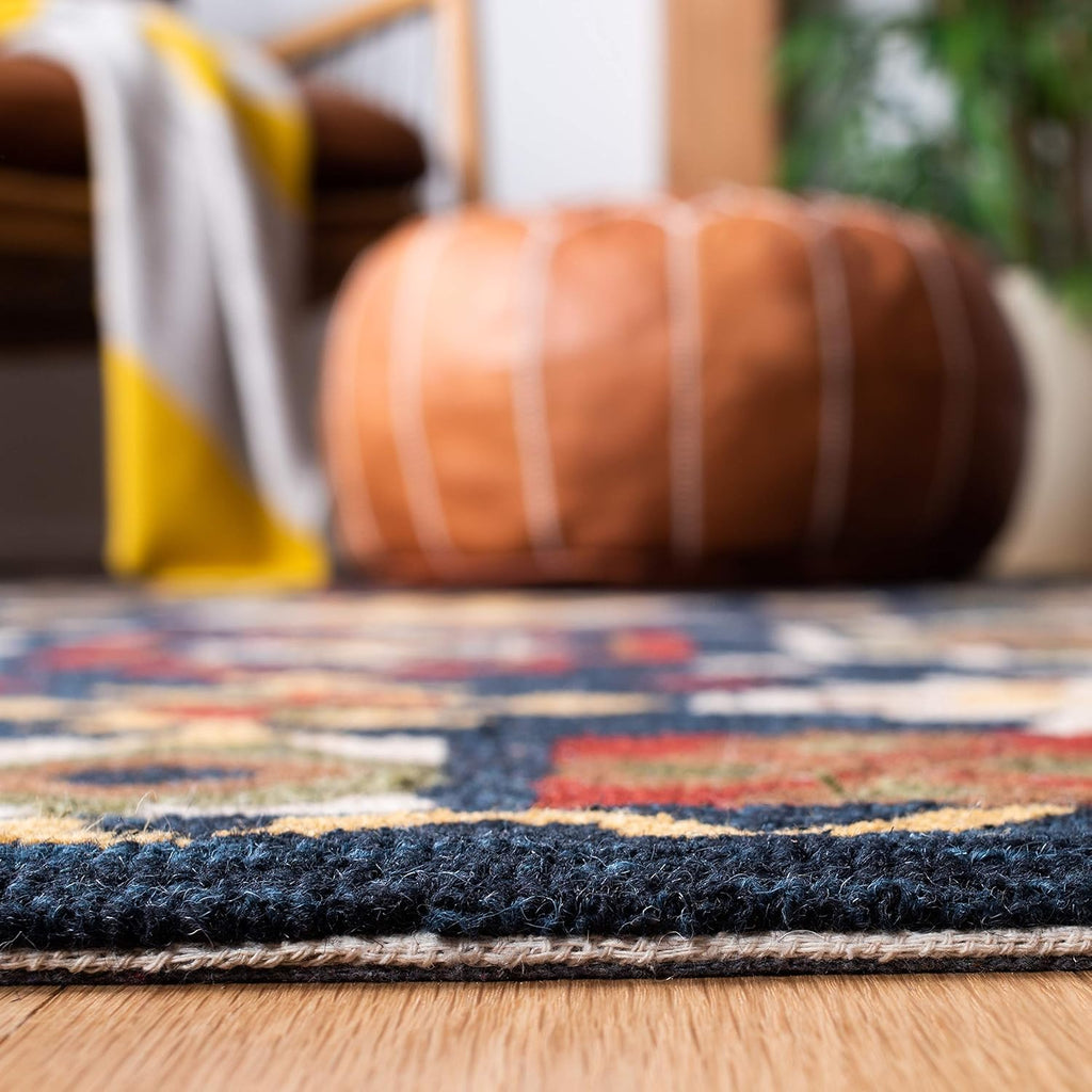 6' Square Navy Red Handmade Traditional Wool Area Rug O4686