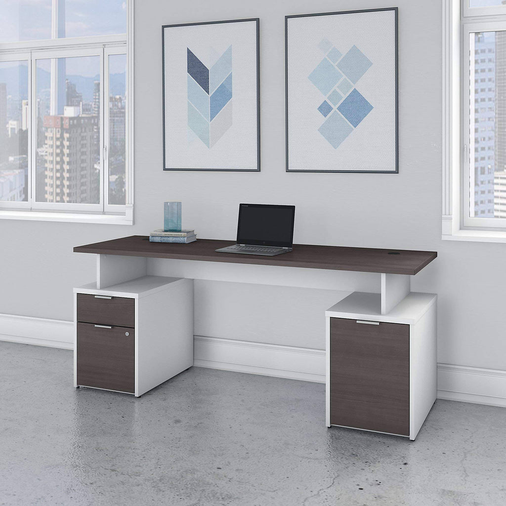 72w Desk with Drawers and Small Storage Cabinet Storm Gray/White H88130