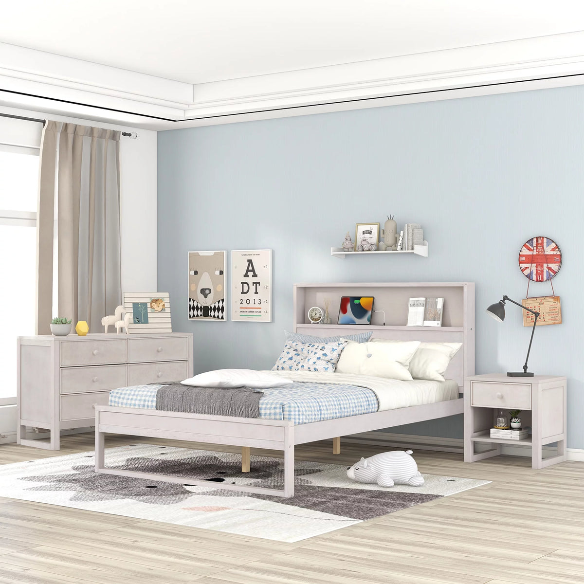 Full Size Platform Bed with Nightstand and Dresser Y638