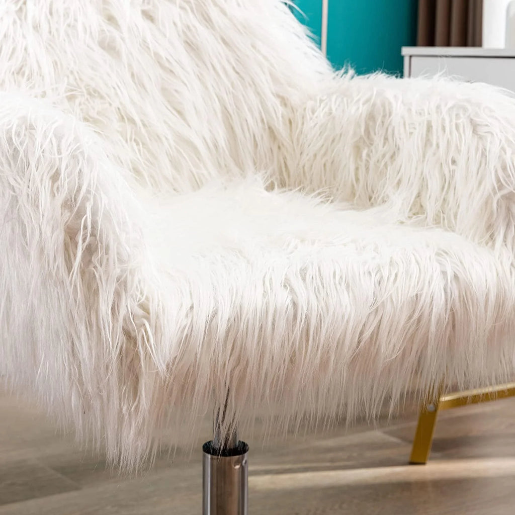 White Faux Fur Swivel Desk Chair with Back B525183