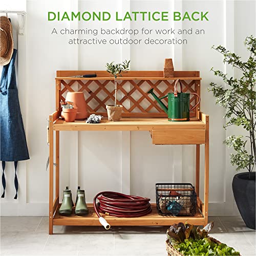 Wooden Potting Bench with Cabinet Drawer Y81294