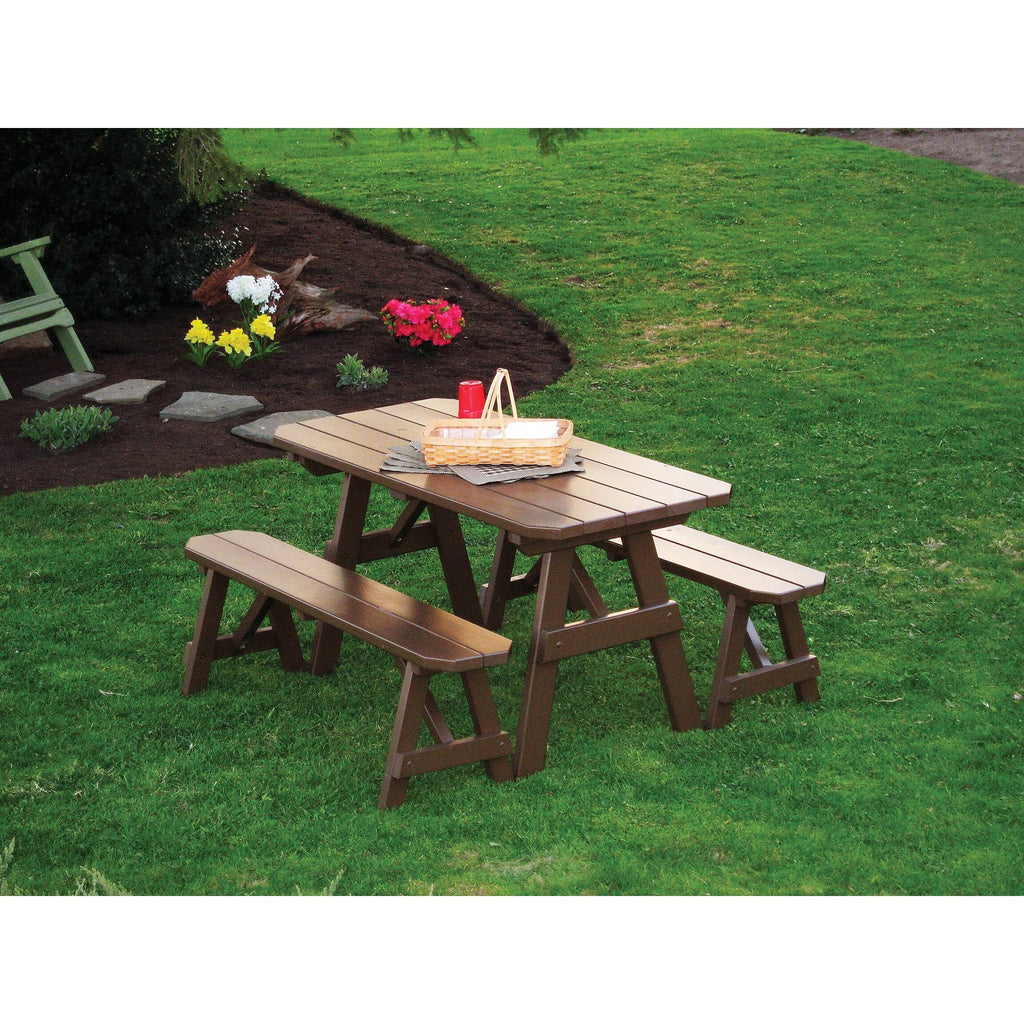Walnut Stain Traditional Picnic Table with 2 Benches U472791