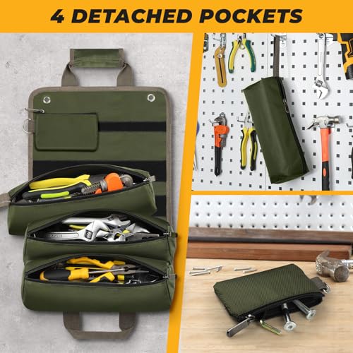 Green Roll Up Tool Bag with 2 Small Pouches I127