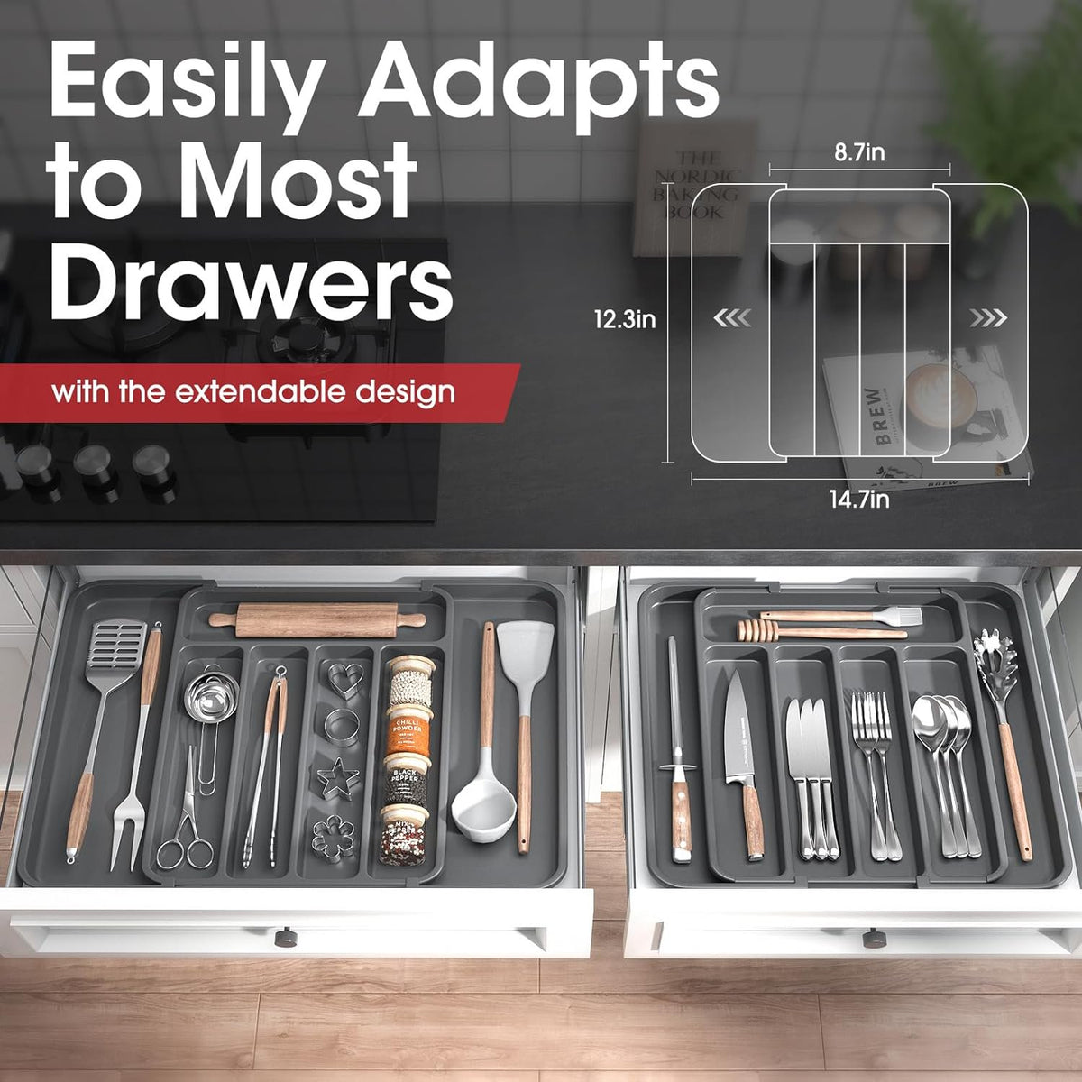 Black Expandable Kitchen Drawer Organizer S32526