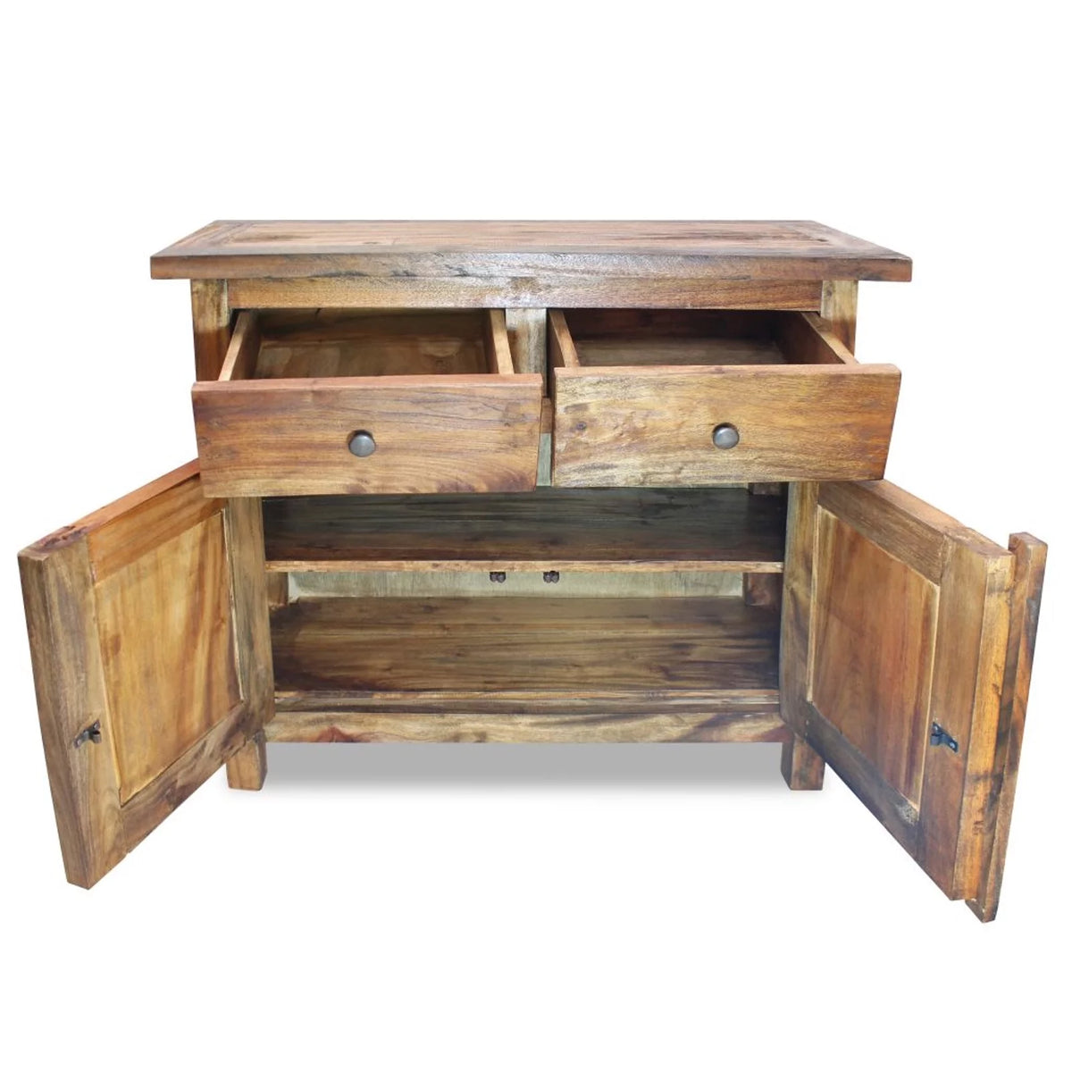 Handmade Sideboard Storage 2 Drawers Cabinet with Shelf 2 Doors Vintage Solid Reclaimed Wood K257151