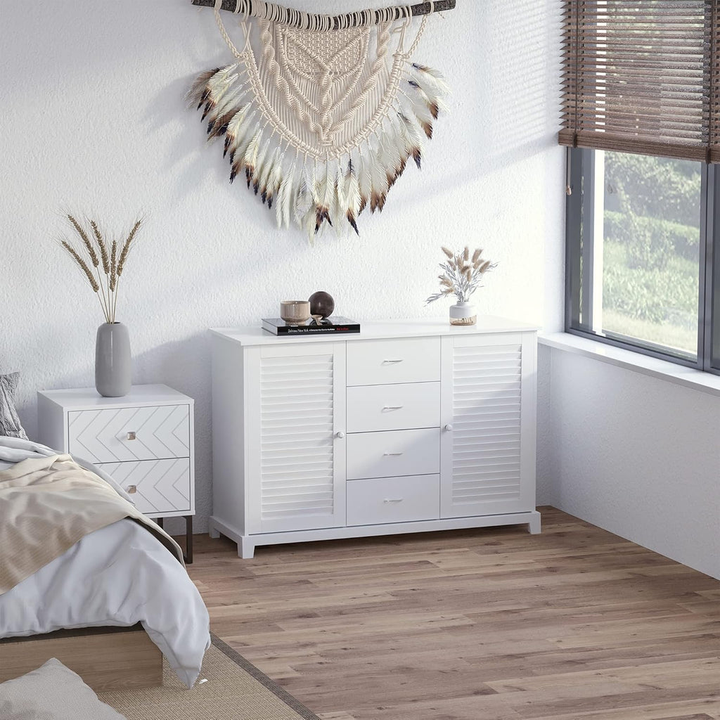 White Storage Cabinet with Drawers and Louvered Doors C7700