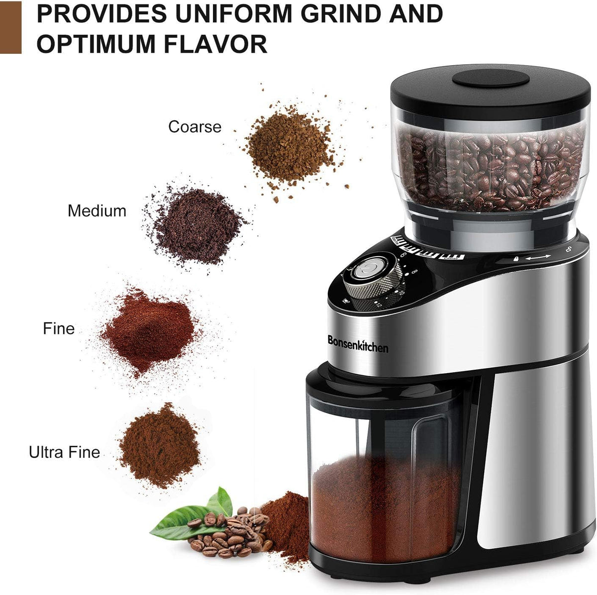 Stainless Steel Electric Conical Burr Coffee Grinder with 12 Grind Settings M28230