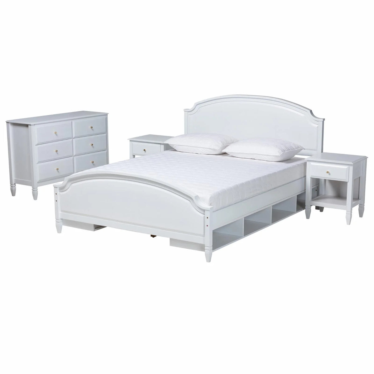White Finished Wood Full Size 4-Piece Bedroom Set V8813