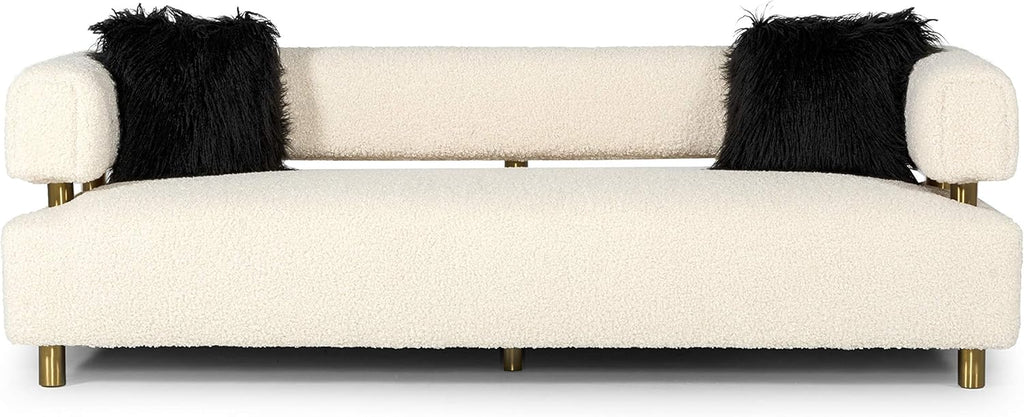 Beige Polyester Fabric Upholstered Sofa with Brushed Gold Stainless Steel Legs M827