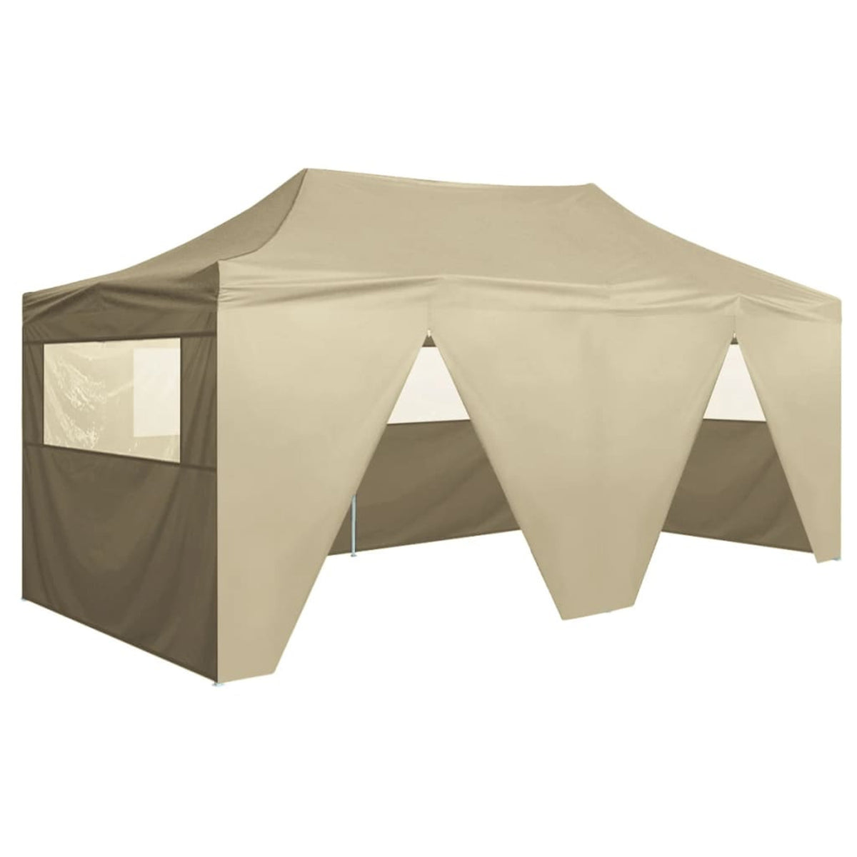 Folding Party Tent with 4 Sidewalls Steel Frame Canopy Shelter Cream 236.2 x 118.1 x 124 Inches L5349