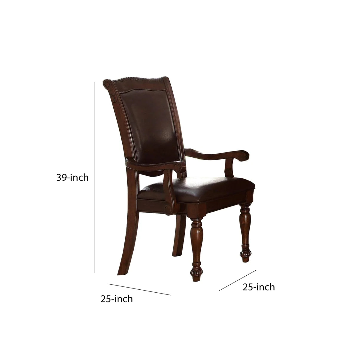 Wood & Leather Dining Side Arm Chair, Brown & Dark Brown, Set of 2 C444543