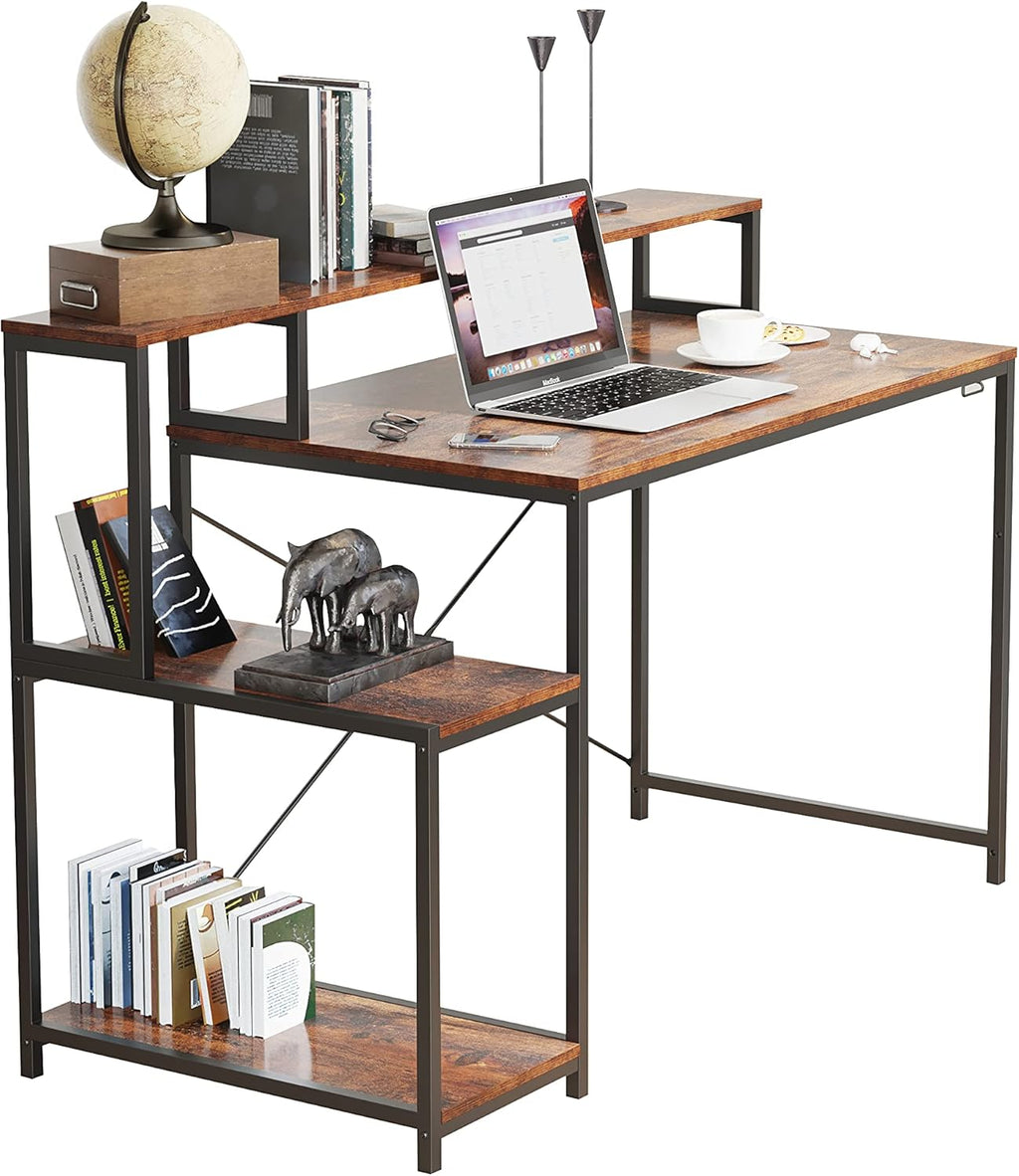 54” Small Desk with Monitor Stand and Storage Shelf C2894