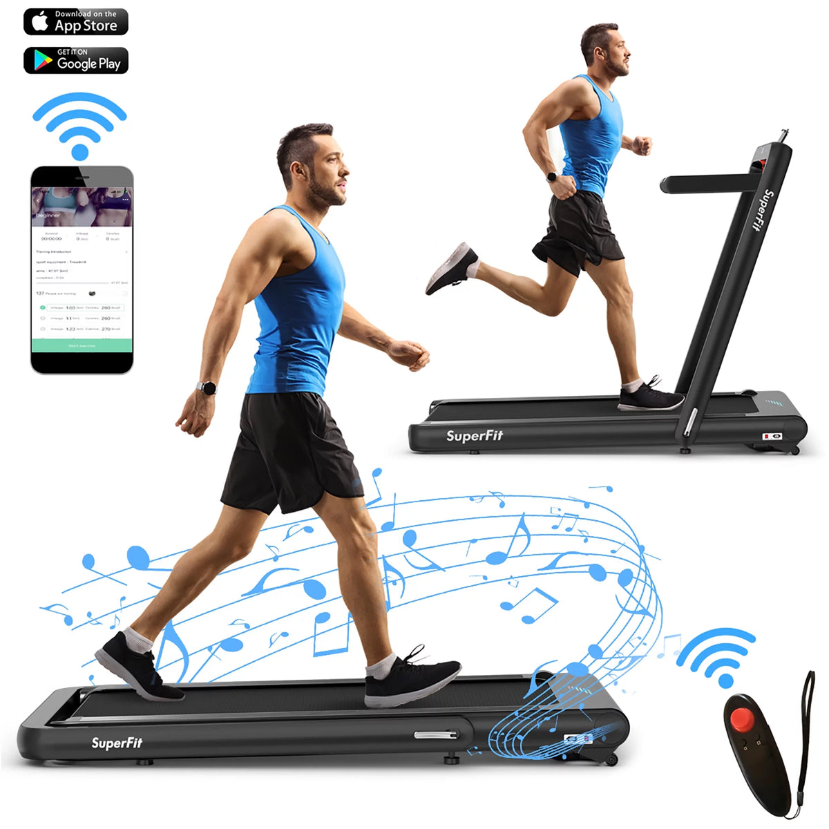 4.75HP 2 In 1 Folding Treadmill White G10316