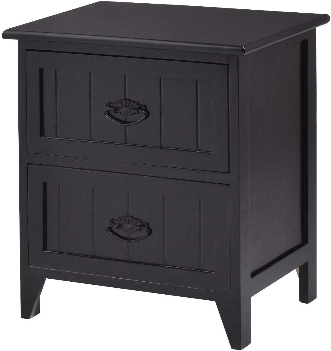Black Wooden Nightstand with 2 Drawers T86737