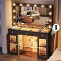 White Glass Top Vanity Desk with Large Mirror and Lights V630267